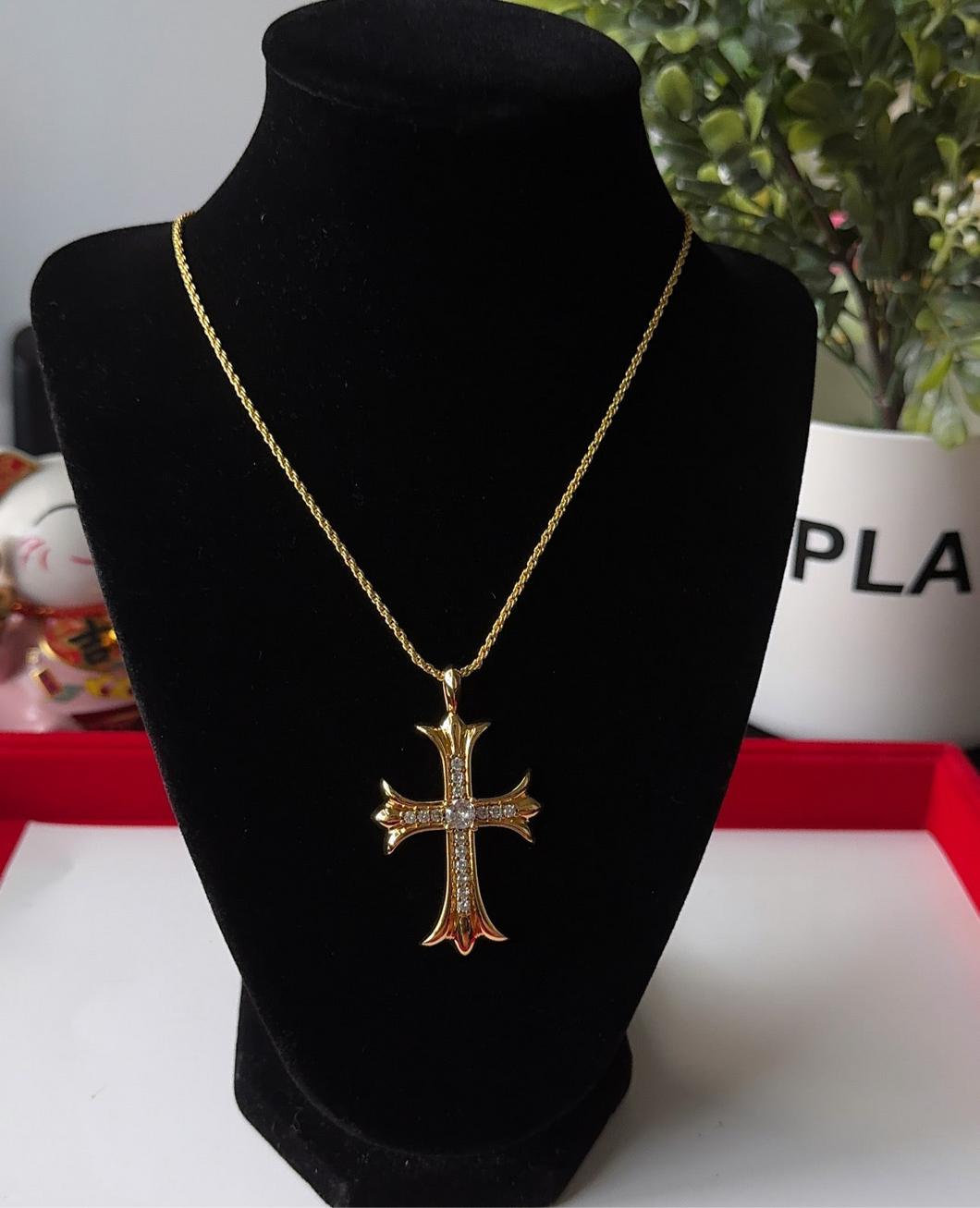 24K Diamond Cross Necklace