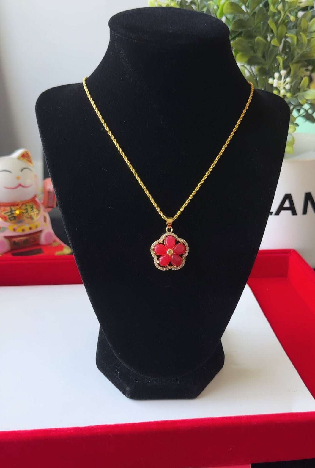 Jade Red Flower Necklace