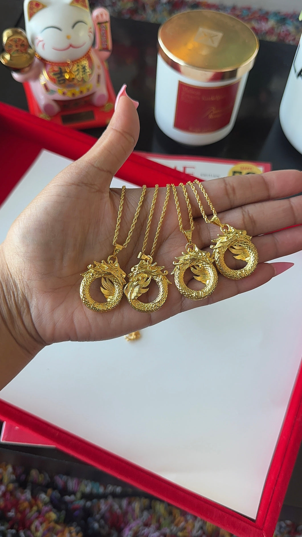 24K Round Dragon Necklace