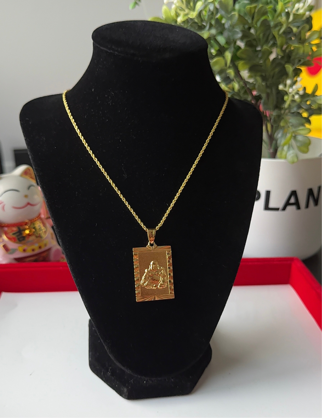 24K Square Buddha Necklace