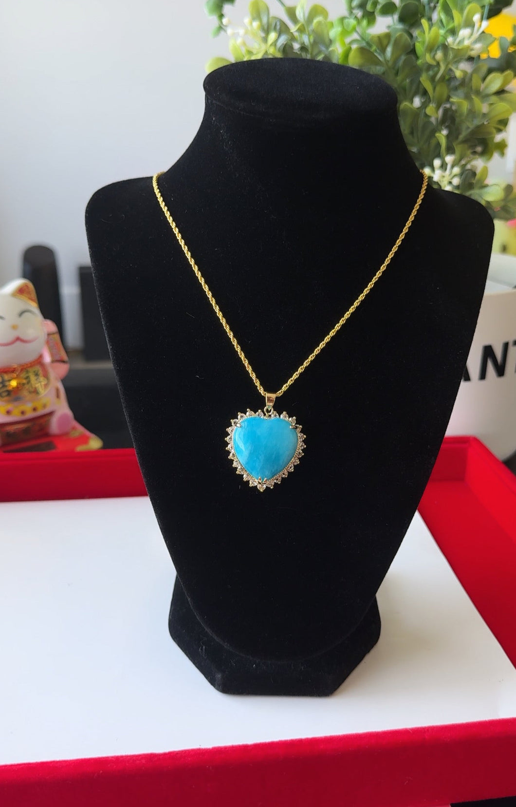 Jade Blue Diamond Heart Necklace