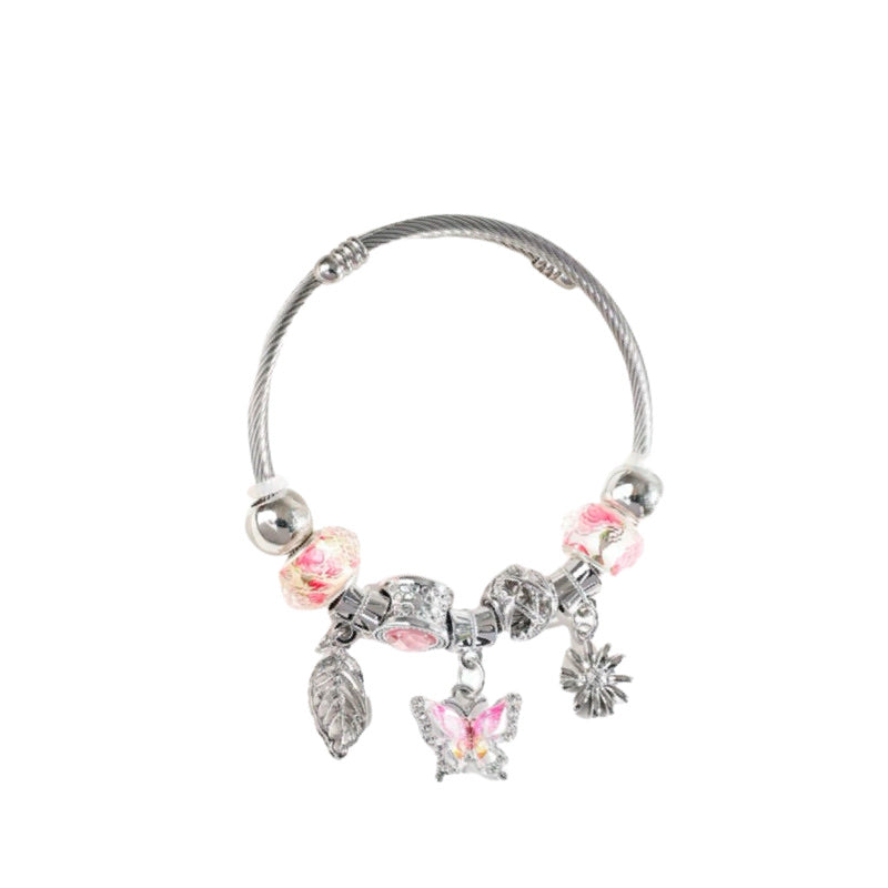 Pink Butterfly Bangle (Silver)