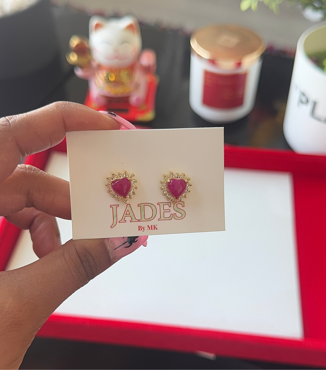 Jade Pink Heart Earrings