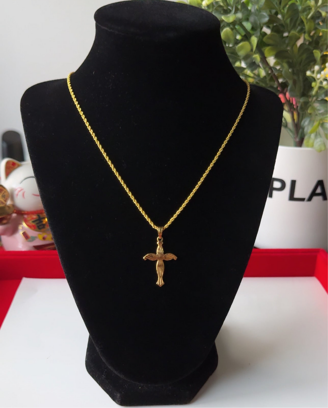 24K Wavy Cross Necklace
