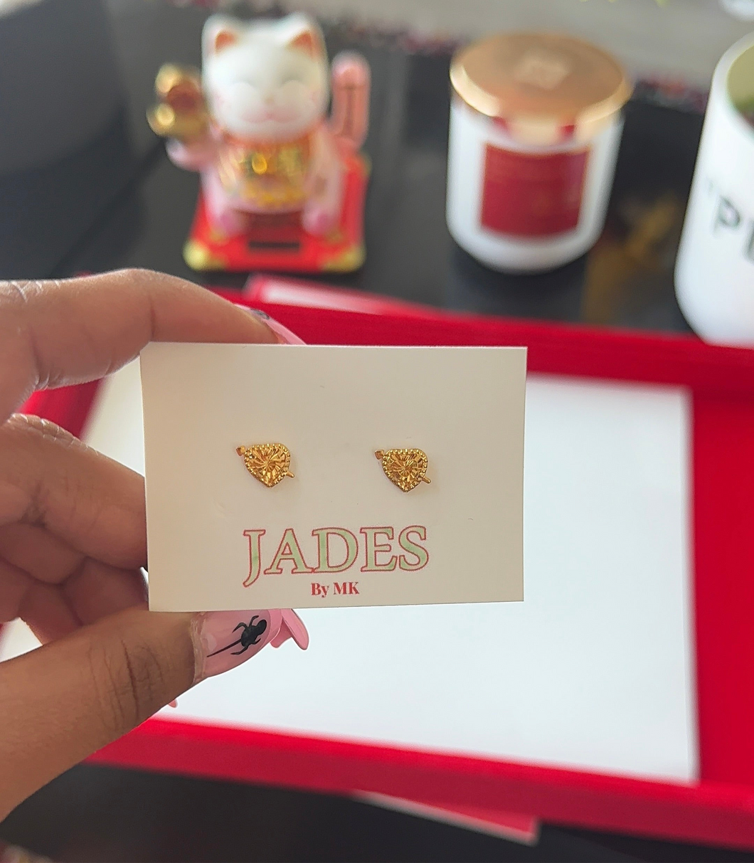 24K Heart & Bow Earrings