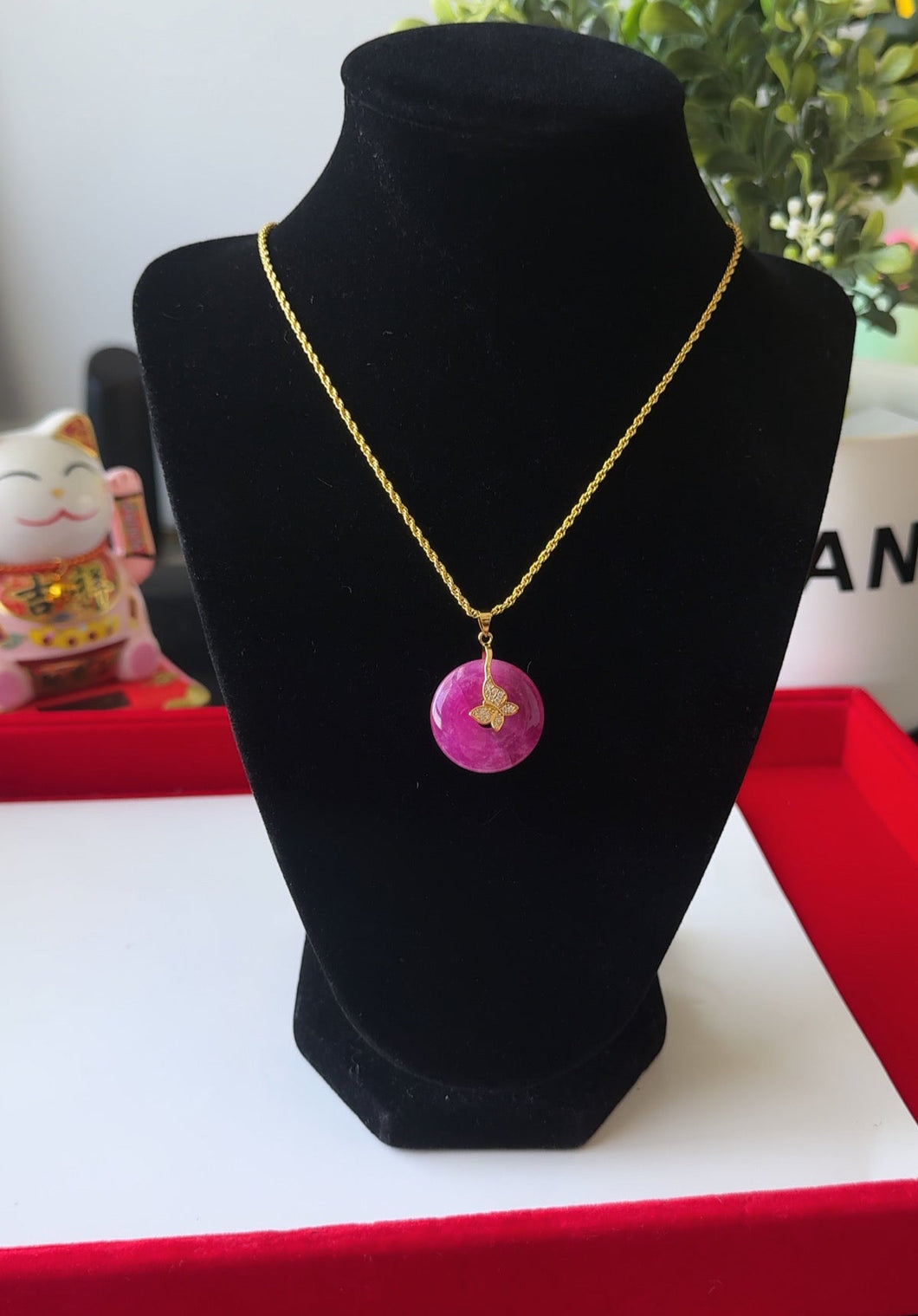Jade Pink Circle Butterfly Necklace