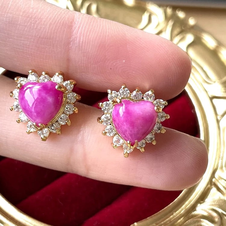 Jade Pink Heart Earrings